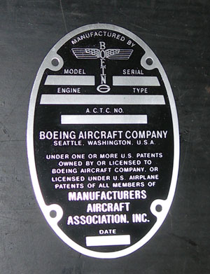Replica Boeing original B17 build plate